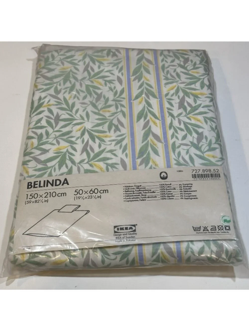 Vintage IKEA Belinda Duvet Cover Set Green Leaf Floral Cotton Twin NOS